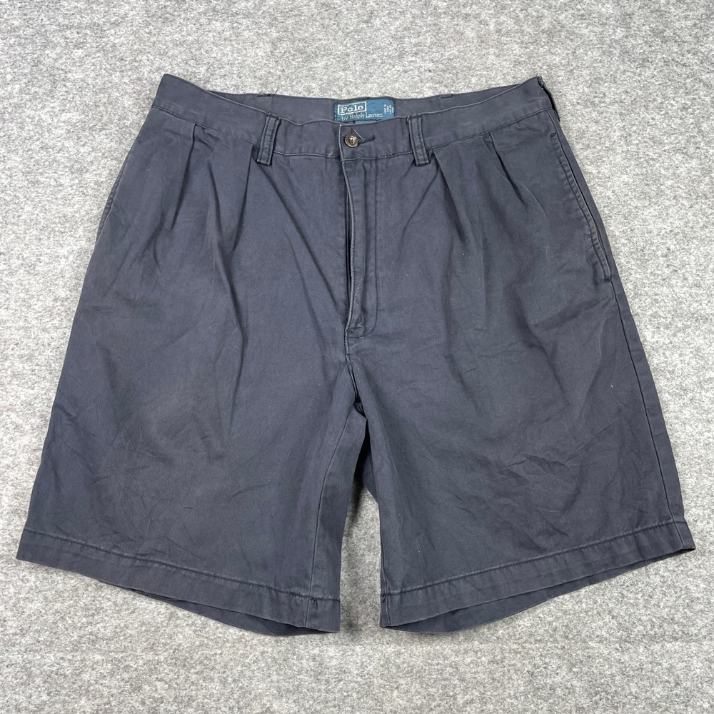 Polo Ralph Lauren Tyler Shorts Mens 35 (Fits 32) Navy Blue Double Pleated Chino